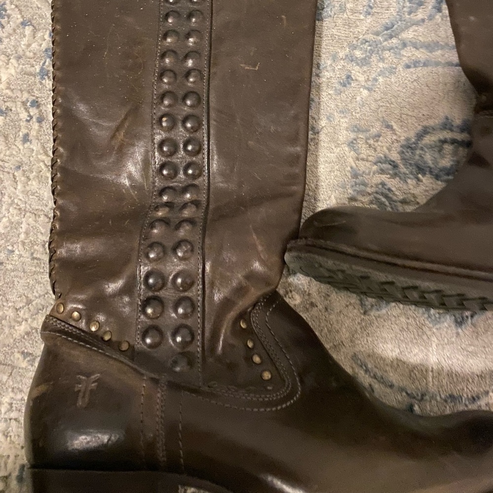 Frye brown leather studded boots